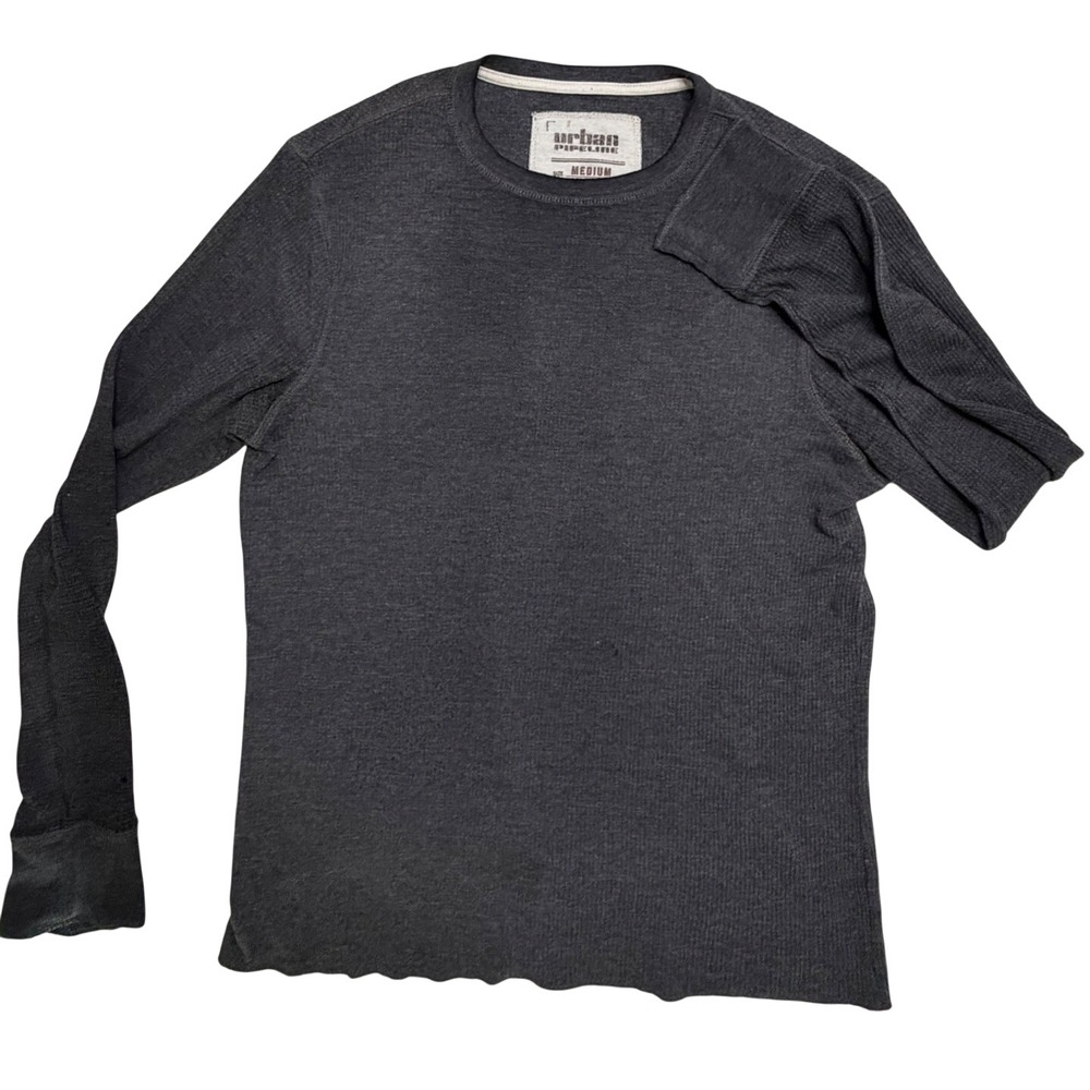 Urban Pipeline Mens Thermal Shirt Charcoal Gray Waffle Knit Long Sleeve Medium